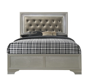 NEW Silver Tufted Queen Bed Frame - HB FB Rails, Slats