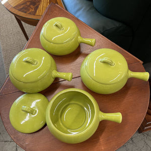Four Russell Wright Onion Soup Bowls w Lids