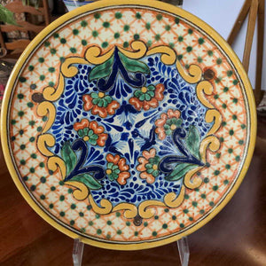 Ceramic Wall Plate Yellow & Blue Made in Mexico