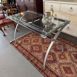 Glass Top Desk w Chrome & Wood Base