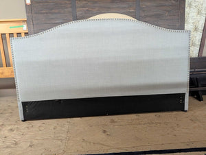 Grey Linen Upholstered Headboard, Silver Studded, KING