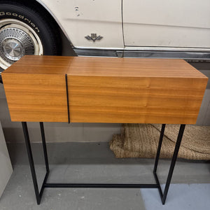 Black Lacquered Steel & Walnut Drop Down Desk/Console w Wall Mount Mirror