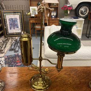 Antique Banker's Desk Lamp - Brass w Green Shade