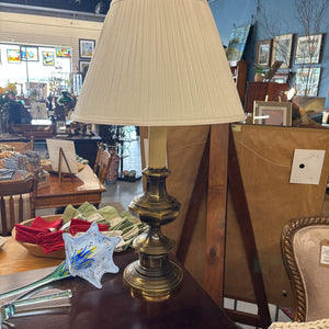 Brass Lamp w Cream Pleated Shade