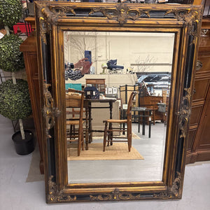 Antique Mirror w Black Laquer/Gold Ornate Frame