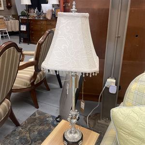 Elegant Silver Base Lamp w Beaded Shade