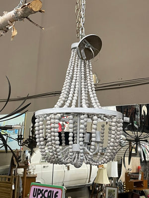 Rustic White Wooden Beaded Chandelier