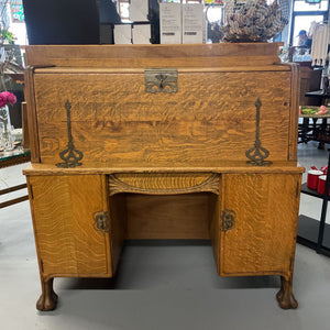 Antique Quarter Sawn White Oak Secretary Desk - Bottom Doors Do Not Open