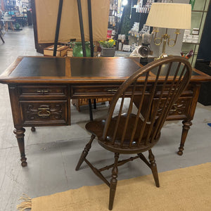 Antique "Drexel" Office Desk w Inlaid Leather Top & 5 Drawers- Chair Included