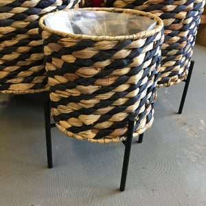 Black & Natural Woven Plant Stand (Small)