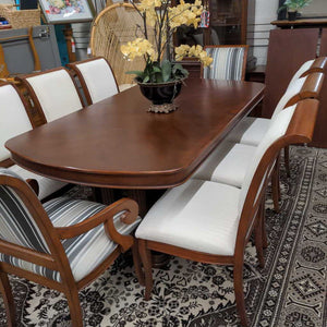 Cherry w Inlay Double Pedestal Dining Table w 2 x 18" Leaves & 8 Chairs