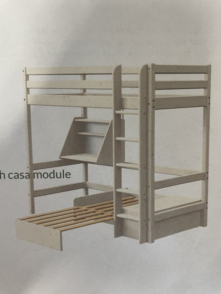 Flexa - Child's Natural Pine Single Adjustable High Bed w Ladder & Casa Module