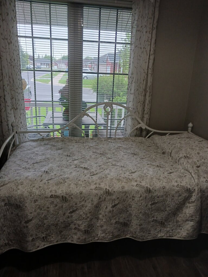 White Metal Single Day Bed - Sides, Back & Mattress Frame