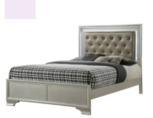 NEW Silver Tufted Queen Bed Frame - HB FB Rails, Slats