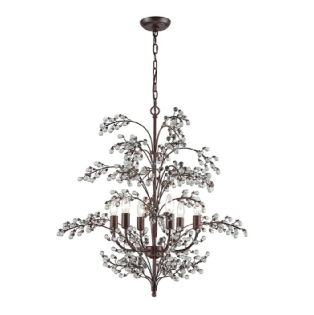 Winterberry 6 Light Chandelier In Antique Darkwood With Clear Glass Balls