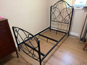 SINGLE Black Wrought Iron Bedframe w Silver Accents