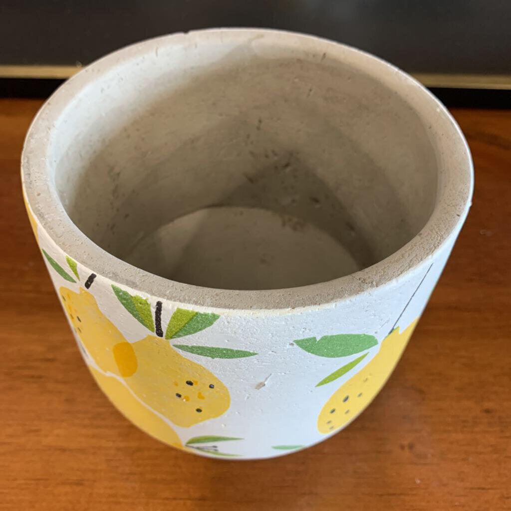 Med Lemon Planter - White w Yellow