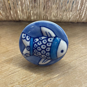 Knob - Ceramic Blue White Fish 8051029