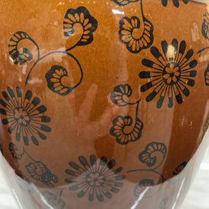 Brown Ceramic Vase w Floral Gloss Accents