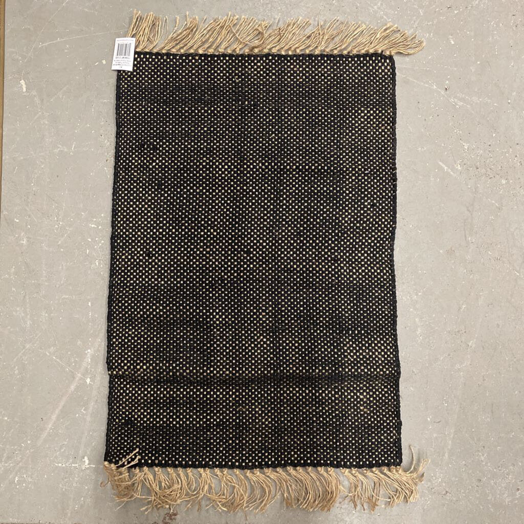 Jute & Black Cotton Rug w Jute Fringe IMT210BS