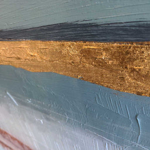 Wood Plank Tableu Art in Blues & Gold by Patrick St. Germain - Canadian Artist
