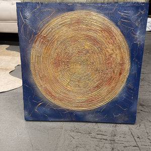 "Abundance" Gold Disk on Blue Original Painted Compound Canvas