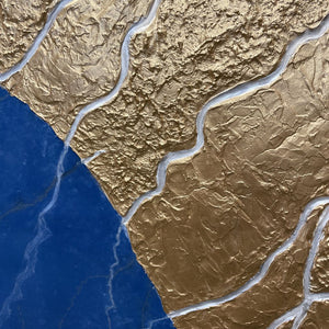 "Golden Lava" Blue & Gold w Veins Original Painted Compound Canvas
