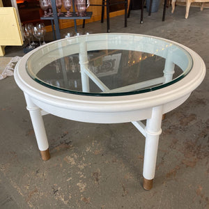 White Round Coffee Table w Glass Top