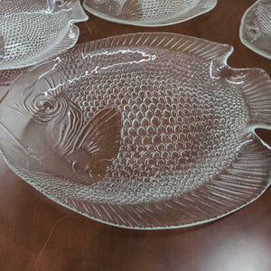 Arcoroc (France) Glass Fish Serving Set - Clear Platter & 10 Plates