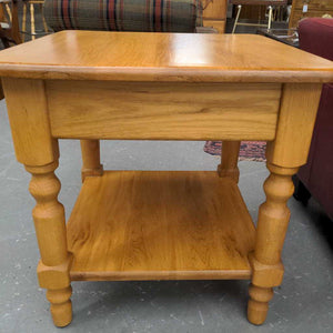 Oak Side Table w Lower Shelf & Drawer