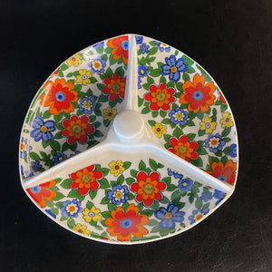 Schmidt Floral Pattern MCM Porcelain from Brazil - 3 Slot Pickle Tray