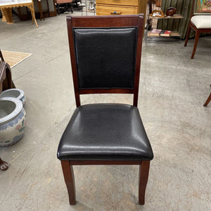 Pair of Black Leather Chairs w Mahogany Trim