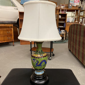 Cloisonne Lamp w Asian Dragon Motif - Cream Shade