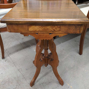 Square Maple Side Table w 4 Carved Legs & Carved Apron - Eastlake