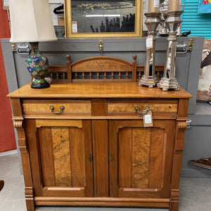 Maple Sideboard w Burled Maple Drawer/Door Fronts & Spindle Back