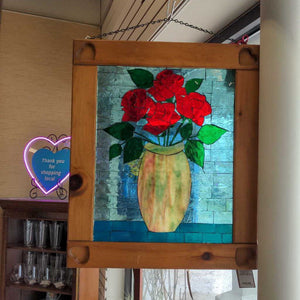 "Red Roses For A Lovely Lady" Stained Glass By Bonita Bell