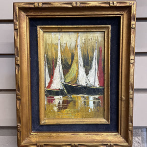 Original Oil 1960 - Sailboat - Bl & Gold Carved Frame