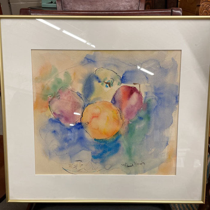 Original Watercolor in Gold Frame "Oranges & Apples" Cdn Artist Muriel Haig