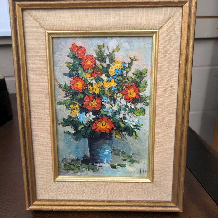 'Red Flowers in Vase' Original Oil By William Hill
