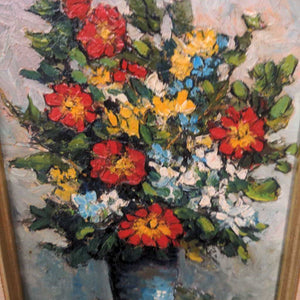 'Red Flowers in Vase' Original Oil By William Hill