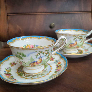 PAIR-Vintage Royal Albert England Bone China Tea Cups & Saucers 'Chelsea Bird'