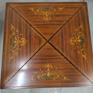 Mahogany Fold Away/Spin Card Table w Decorative Inlay