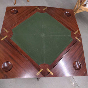Mahogany Fold Away/Spin Card Table w Decorative Inlay