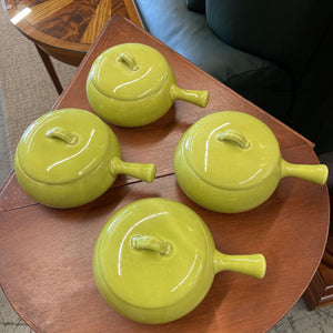 Four Russell Wright Onion Soup Bowls w Lids
