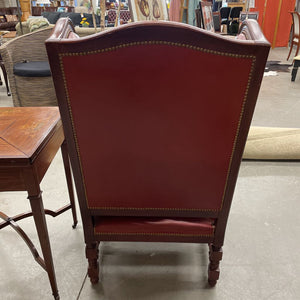 Burnt Orange Leather Mahogany Exec Chair w Feather Seat, Studs