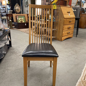 Solid Oak Mission Styled Dining Chair w Black Faux Leather Seat