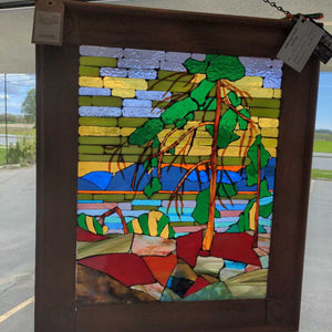 "Jack Pine" Stained Glass in Vintage Frame By Bonita Bell