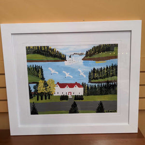 'White House in Digby Harbour 2024' Framed Print by Maud Lewis Cdn Artist
