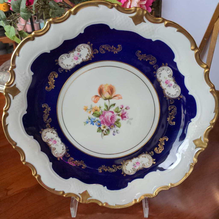 Porcelain Wall Plate Gold Trim & Navy