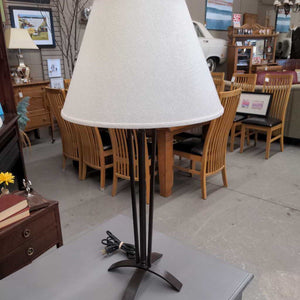 Metal Table Lamp w Copper Finish Base, Cream Shade
